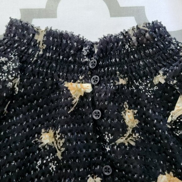 Maje Floral Ruffle Sleeve Top Size 2(M US) Black - Picture 7 of 7